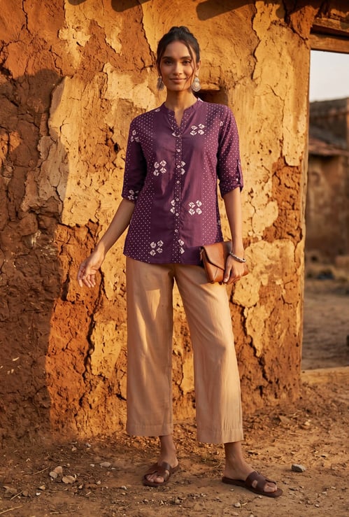 MELANGE Bandhani Print Straight Kurti