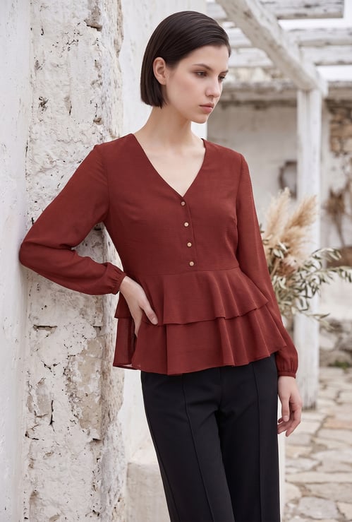 CODE Solid Peplum Top