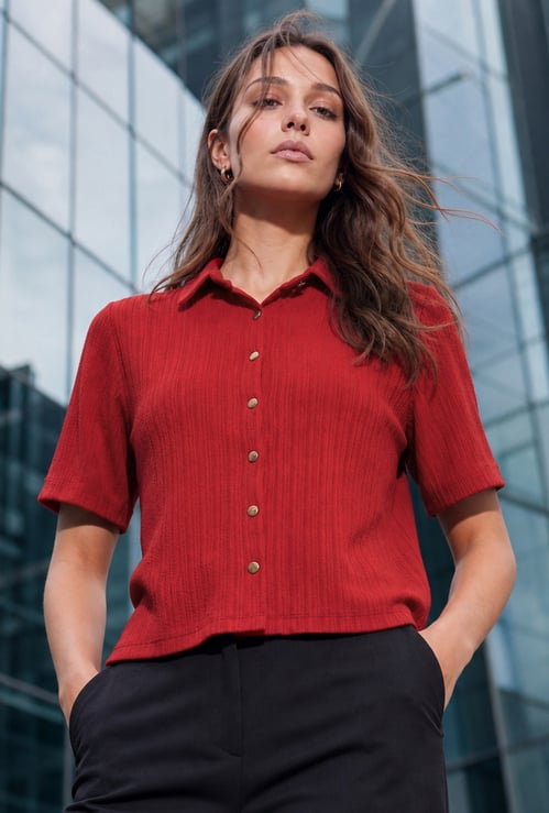 CODE Textured Knitted Shirt