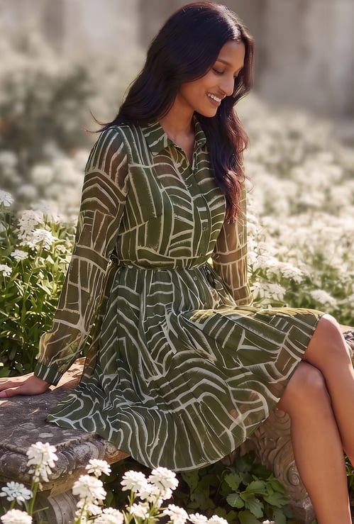CODE Printed Flared Dress