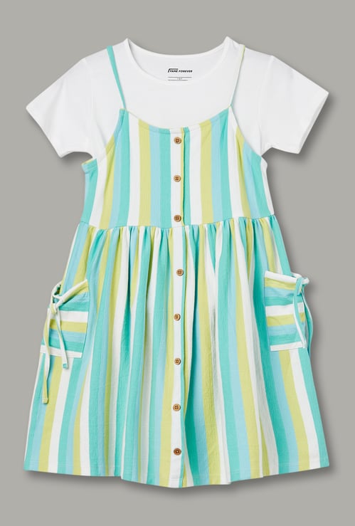 FAME FOREVER Girls Striped Dress with T-shirt
