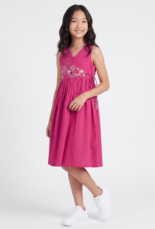 MELANGE Girls Embroidered A-line Dress