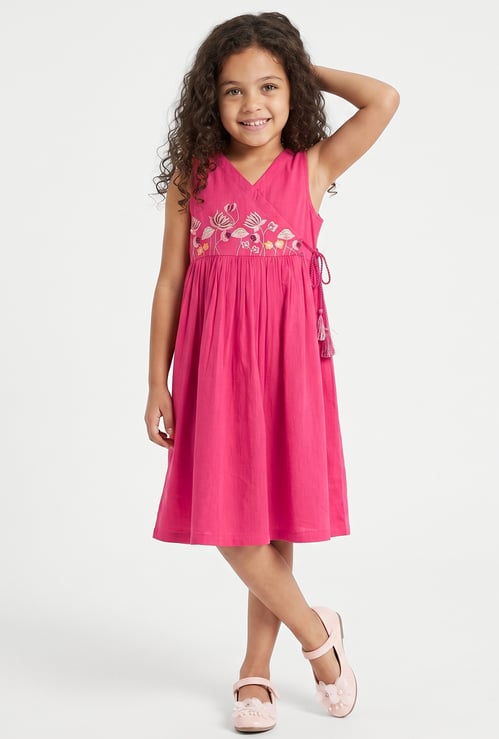MELANGE Girls Embroidered Fit & Flare Dress