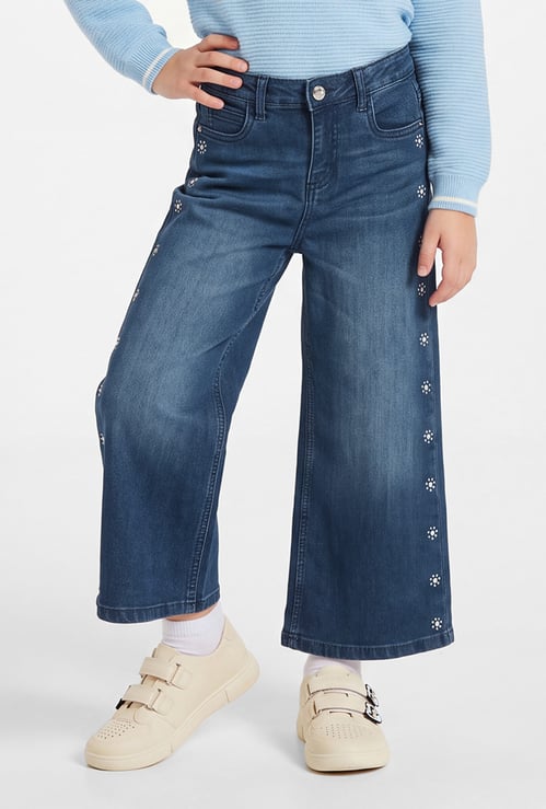 FAME FOREVER Girls Embellished Wide Leg Jeans