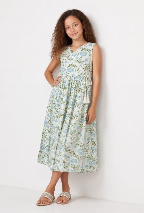 MELANGE Girls Printed Tie-Up Dress