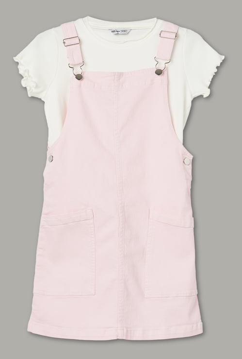 FAME FOREVER Girls Solid Dungaree with T-Shirt Set