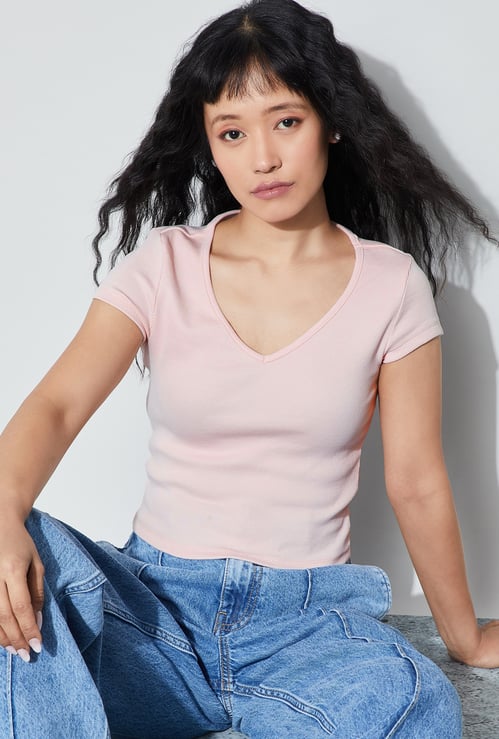 GINGER Ribbed V-Neck T-shirt
