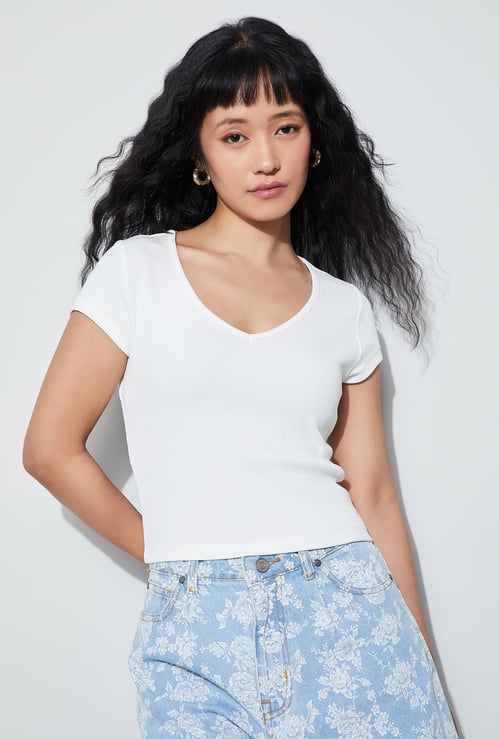 GINGER Ribbed V-Neck T-shirt