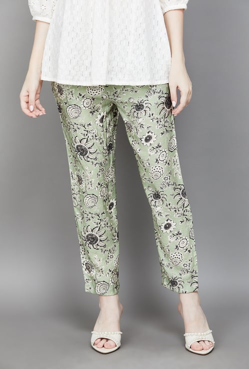 W Floral Print Straight Pants