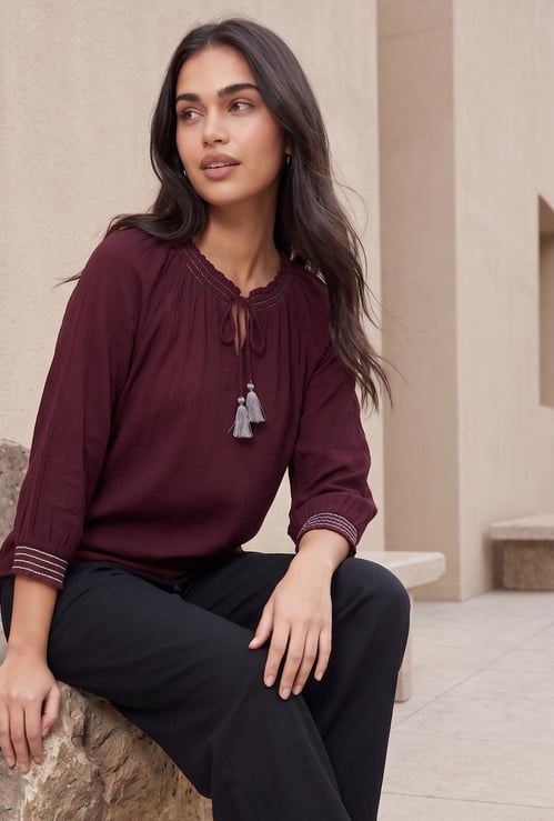 FAME FOREVER Solid Tie-Up Neck Top