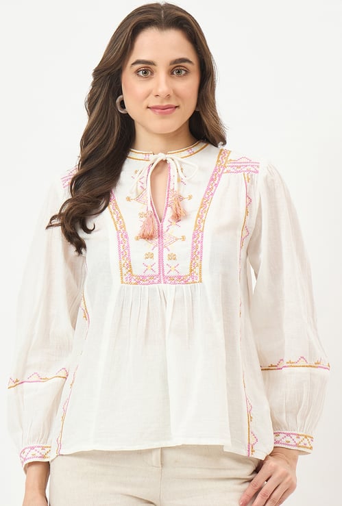 MADAME Embroidered Tie-Up Tunic