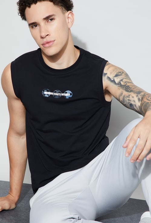 KAPPA Printed Sleeveless Crew Neck T-shirt