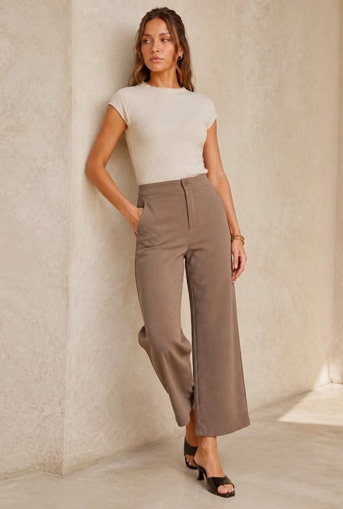 CODE Solid Wide Leg Trousers