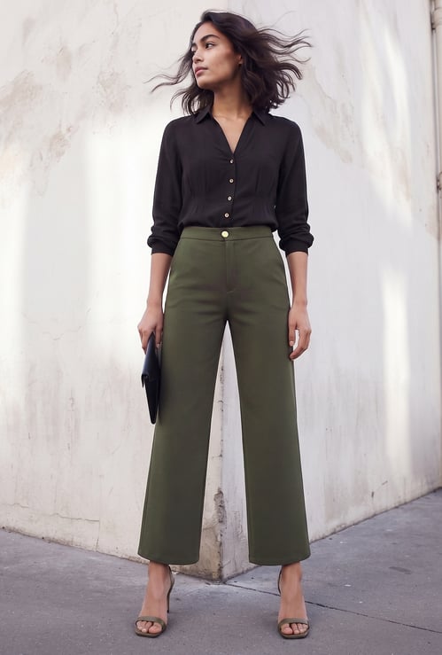 CODE Solid Wide Leg Trousers