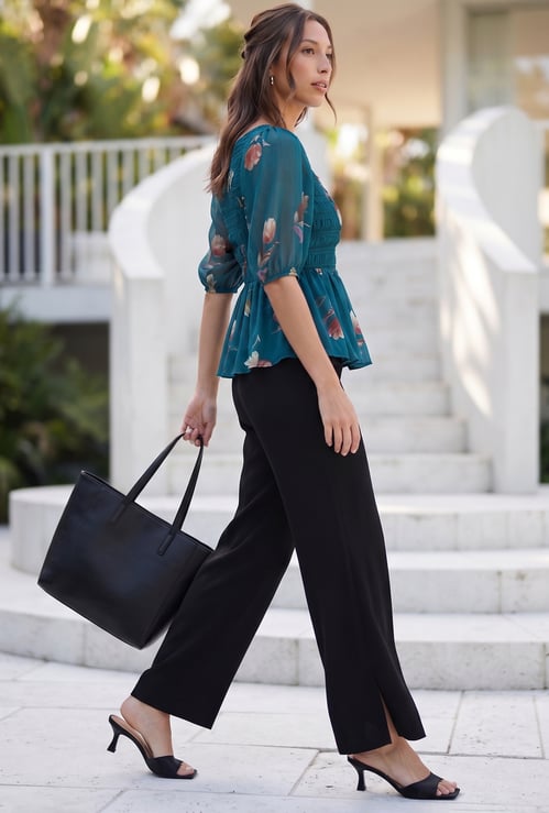CODE Solid Straight Fit Trousers