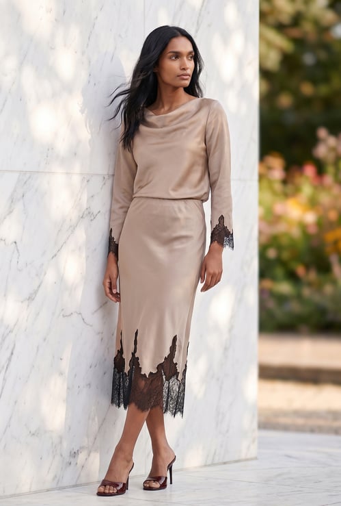 CODE Lace Trim Midi Skirt