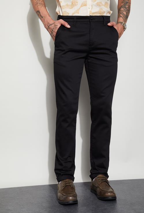 CODE Solid Slim Straight Trousers