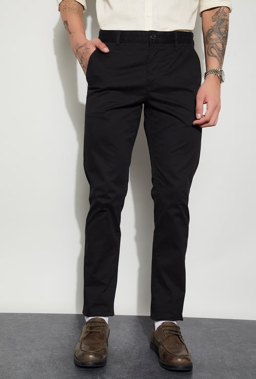 CODE Solid Slim Straight Trousers