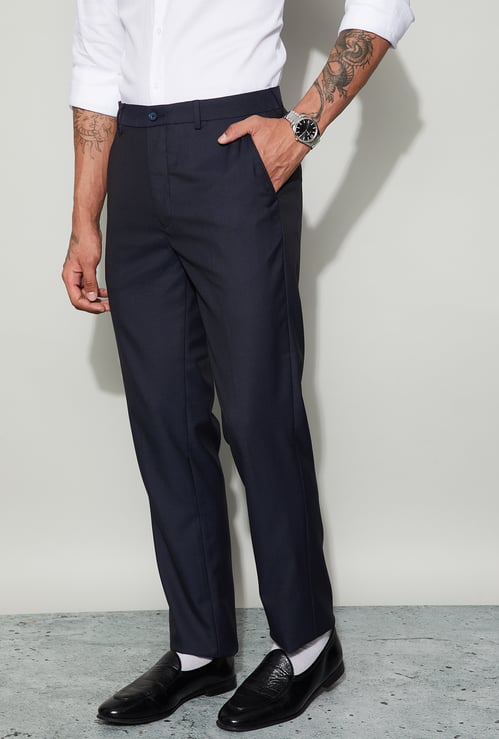 CODE Solid Regular Fit Formal Trousers