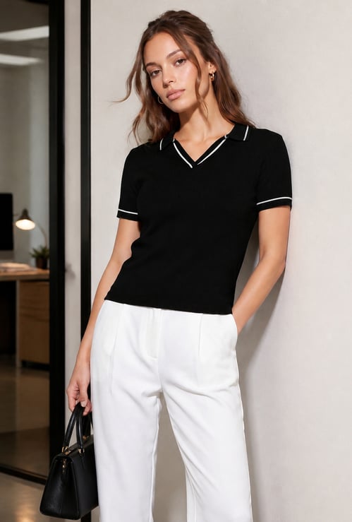 CODE CLASSIC Knit Johnny Collar T-shirt
