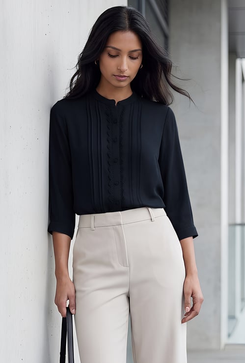 CODE CLASSIC Embroidered Button Top