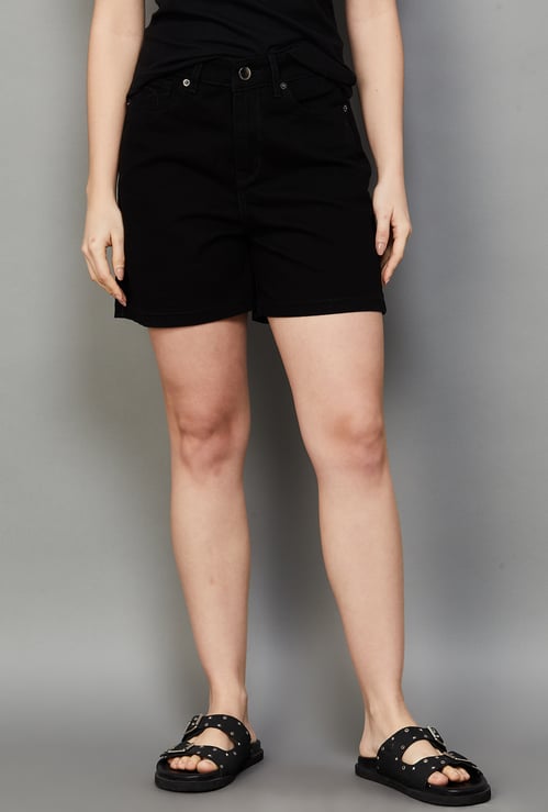 XPOSE Solid High Rise Denim Shorts