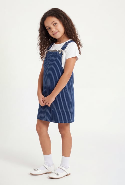 FAME FOREVER Girls Striped Dungaree Dress