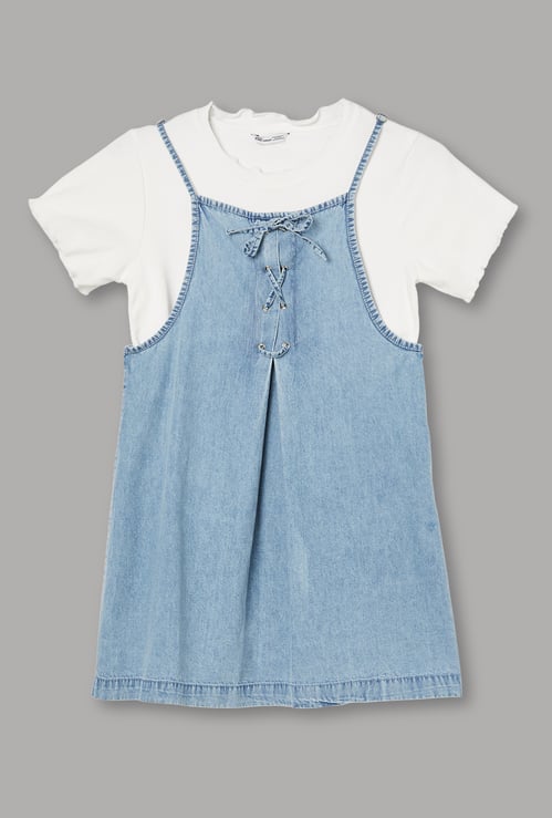 FAME FOREVER Girls Solid Dress with T-shirt