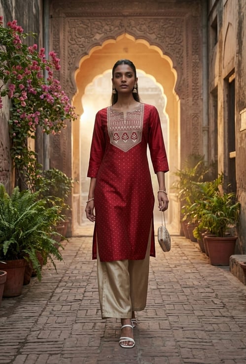 MELANGE Embroidered Straight Kurta
