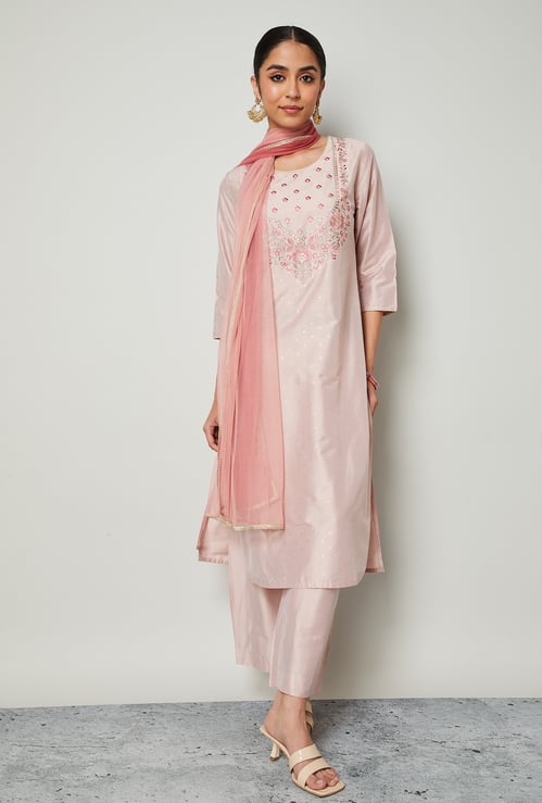 MELANGE Embroidered Straight Kurta Set