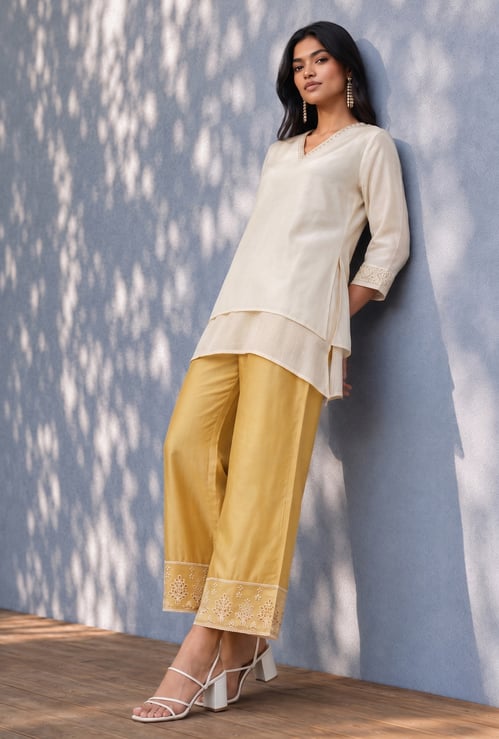 MELANGE Embroidered Straight Pants
