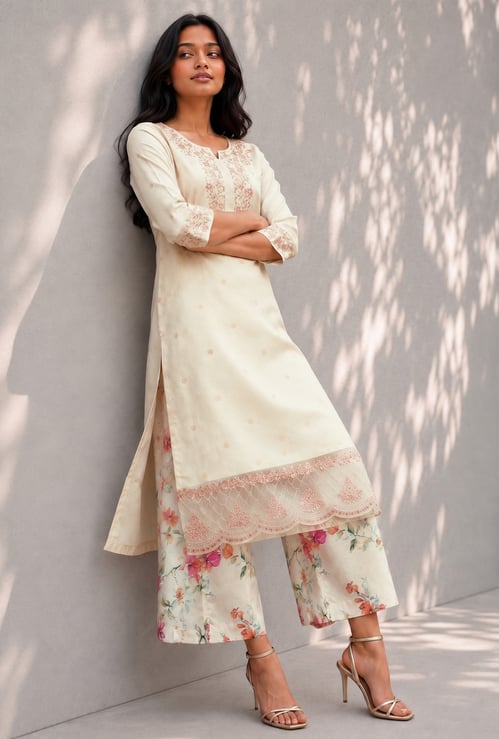 MELANGE Floral Print Straight Pants