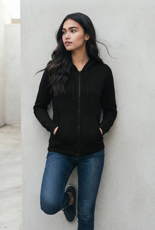 FAME FOREVER Solid Zip-Up Hoodie