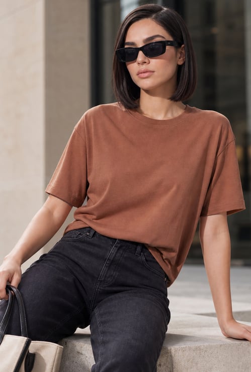 FAME FOREVER Solid Drop-Shoulder T-shirt