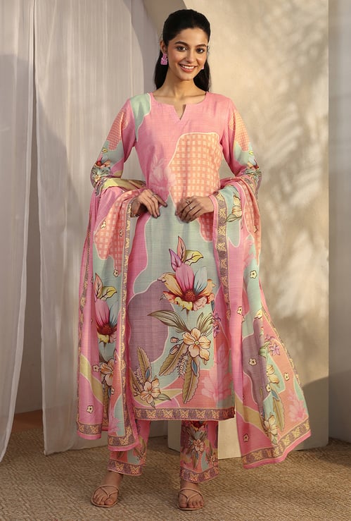 LIBAS Floral Print Straight Kurta Set