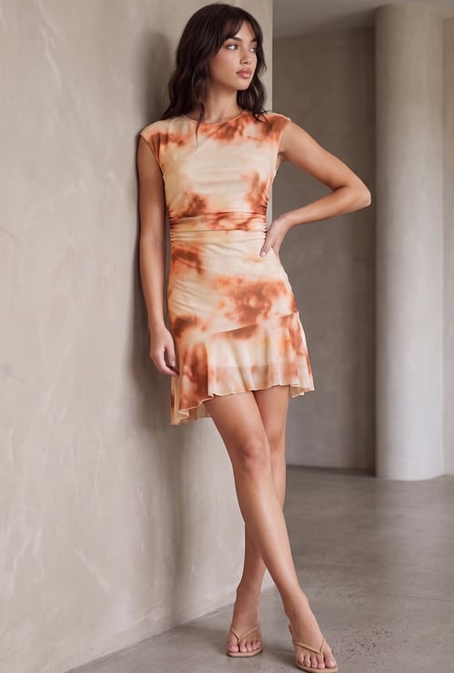 GINGER Cap Sleeves Ruffle Hem Mini Dress