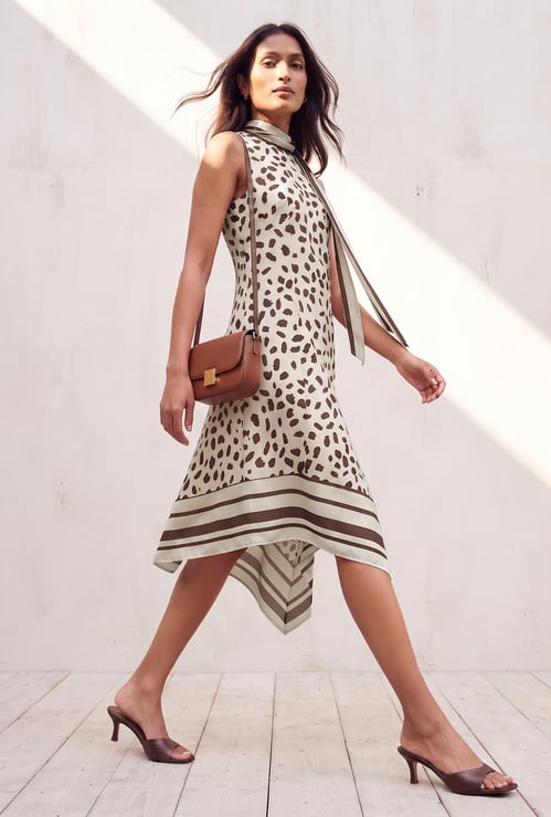CODE Animal Print Sleeveless Midi Dress