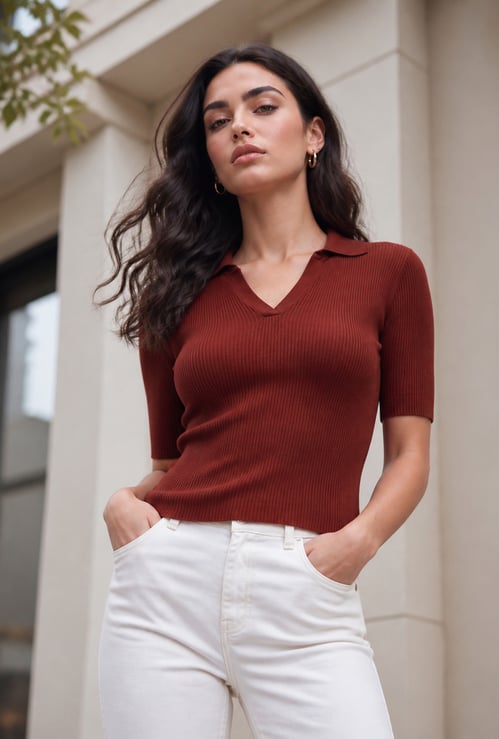 FAME FOREVER Ribbed Collared Top
