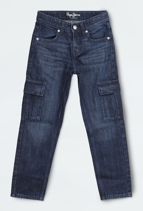 PEPE JEANS Boys Dark Wash Comfort Fit Cargo Jeans