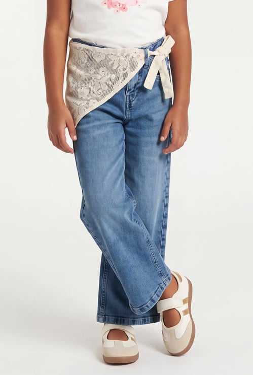 FAME FOREVER Girls Light Wash Wide-Leg Jeans