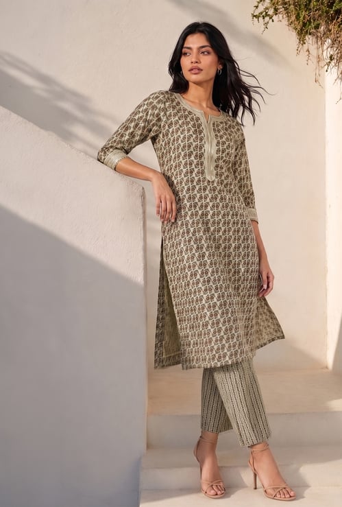 MELANGE Floral Print Straight Kurta Set