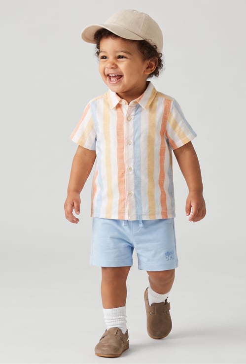 Boys Striped Shirt with Spread Collar and Half Sleeves