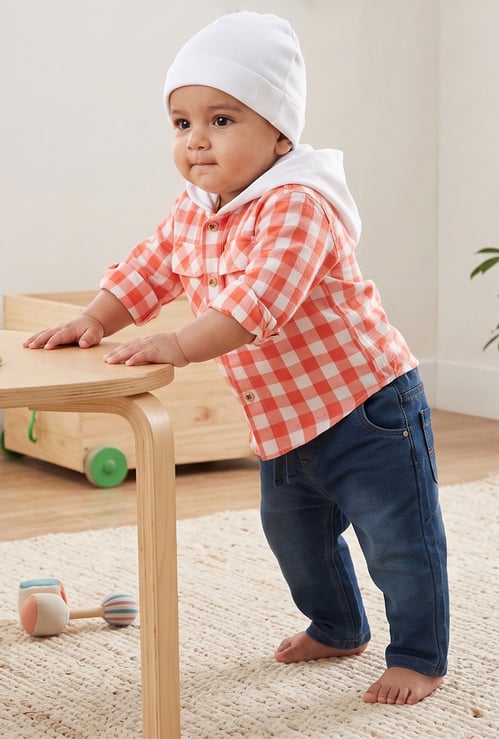 Boys Checked Hooded Shirt