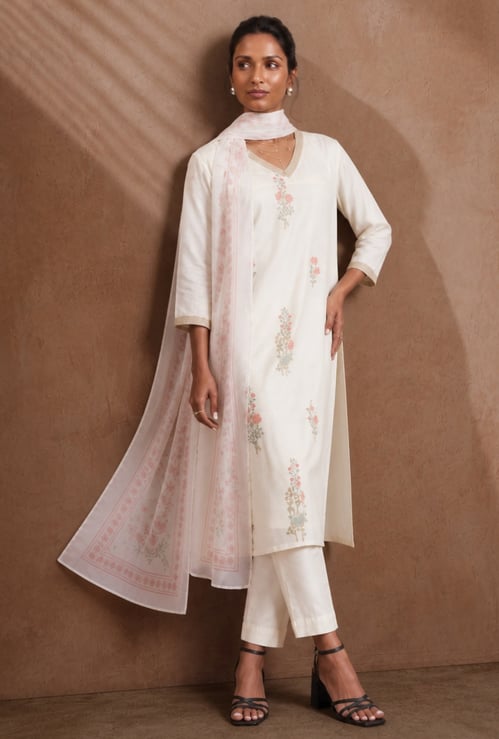 MELANGE Embroidered Straight Kurta Set