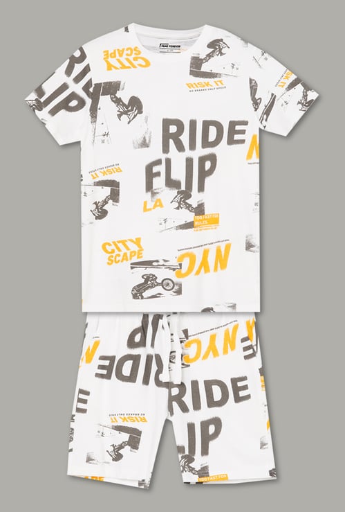FAME FOREVER Boys Graphic Print T-shirt and Shorts