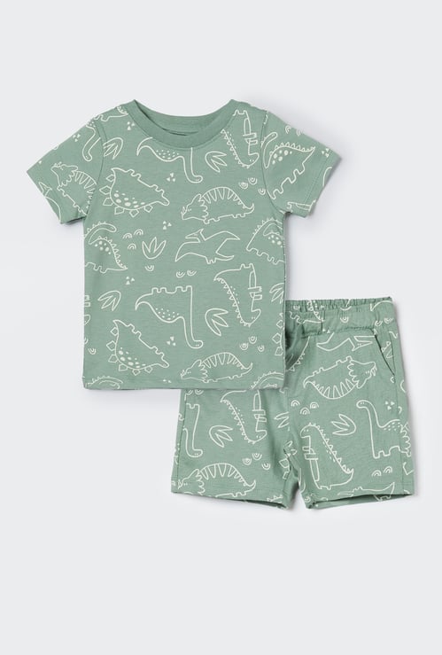 FAME FOREVER Boys Dinosaur Print T-shirt with Shorts