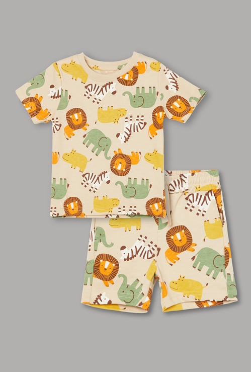 FAME FOREVER Boys Animal Print T-shirt with Shorts Set