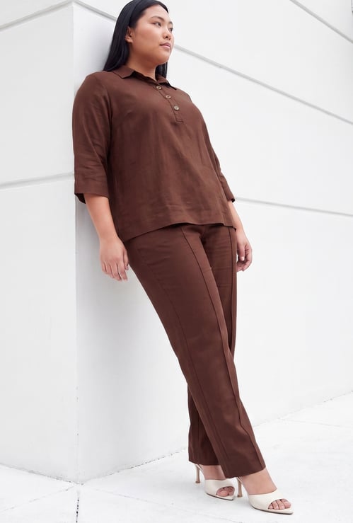 NEXUS Solid Buttoned 3/4th Sleeves Top
