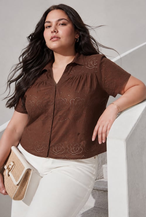 NEXUS Schiffli Button-Down Top