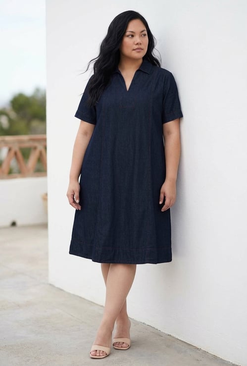 NEXUS Shift Dress with V-Neck and Half Sleeves